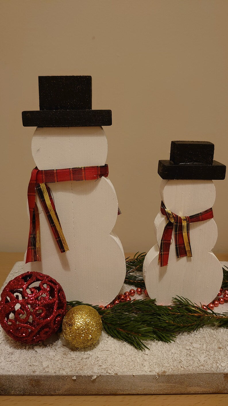 Wooden Snowmen Table Decoration Christmas, Wooden tray decoration, Christmas table centrepiece