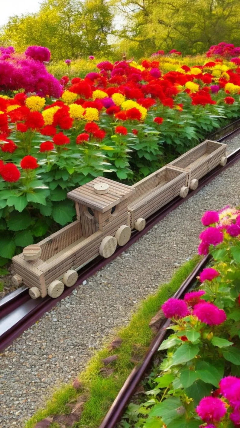 Wooden Outdoor Train planter with multiple carriages, Herbs Planter, Flower Planter Set