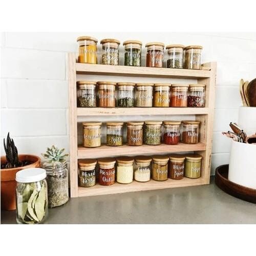 Rustic Wooden Spice Rack,  Storage Shelf, Kitchen Storage, Herb Jars, Wall hanging Organiser,