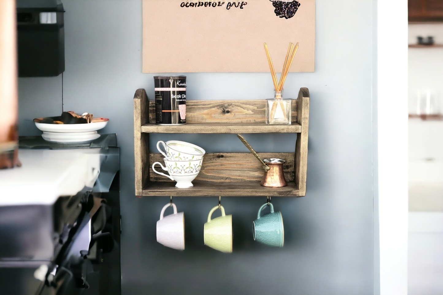 Reclaimed wood rustic shelf storage unit, Kitchen storage