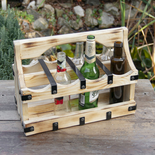 Rustic  handcrafted stylish 8 bottle wooden beer drinks holder/caddy, wedding  gift,  Fathers Day, special birthday gift, BBQ caddy.