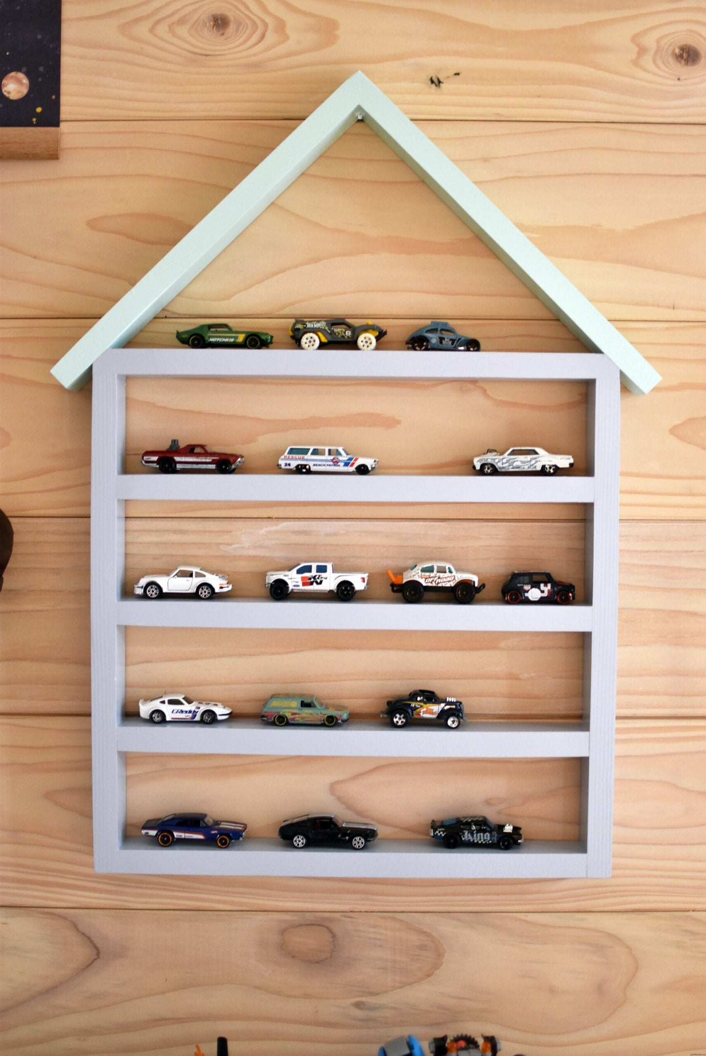 Toy Car Storage, Wooden Display Wall Shelf, Garage, Wall Shelving Unit