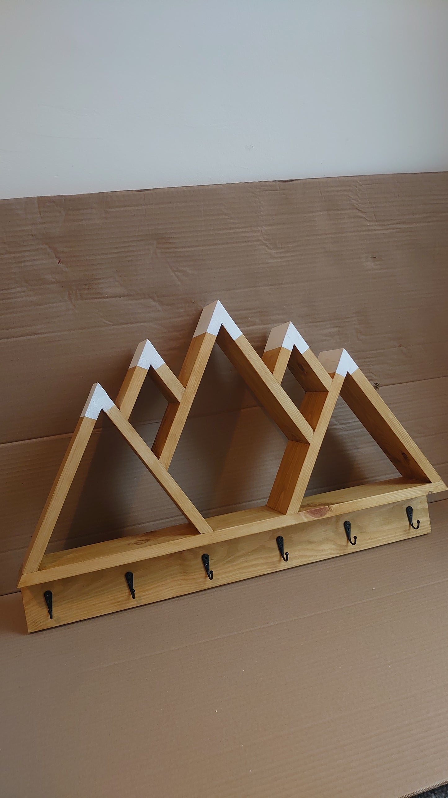 5 Peak Mountain Shelf with Hooks - Rustic Decor - Adventure Decor