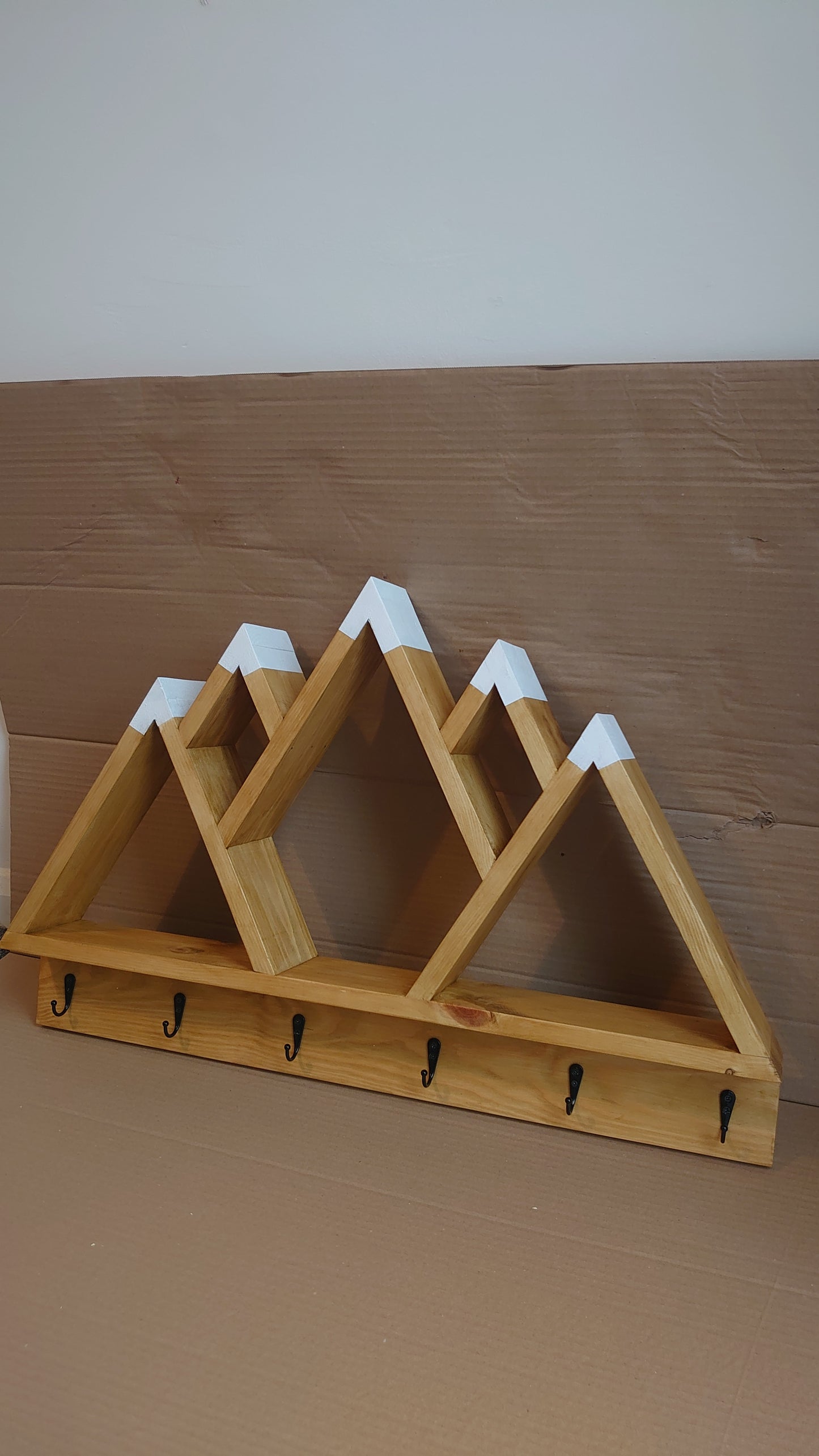 5 Peak Mountain Shelf with Hooks - Rustic Decor - Adventure Decor