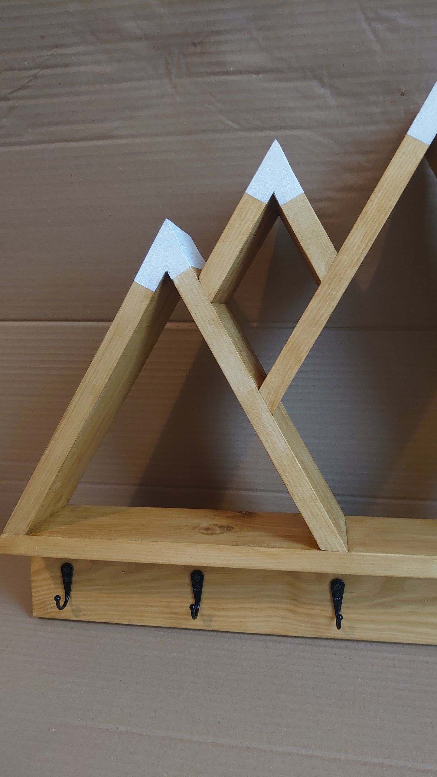 5 Peak Mountain Shelf with Hooks - Rustic Decor - Adventure Decor