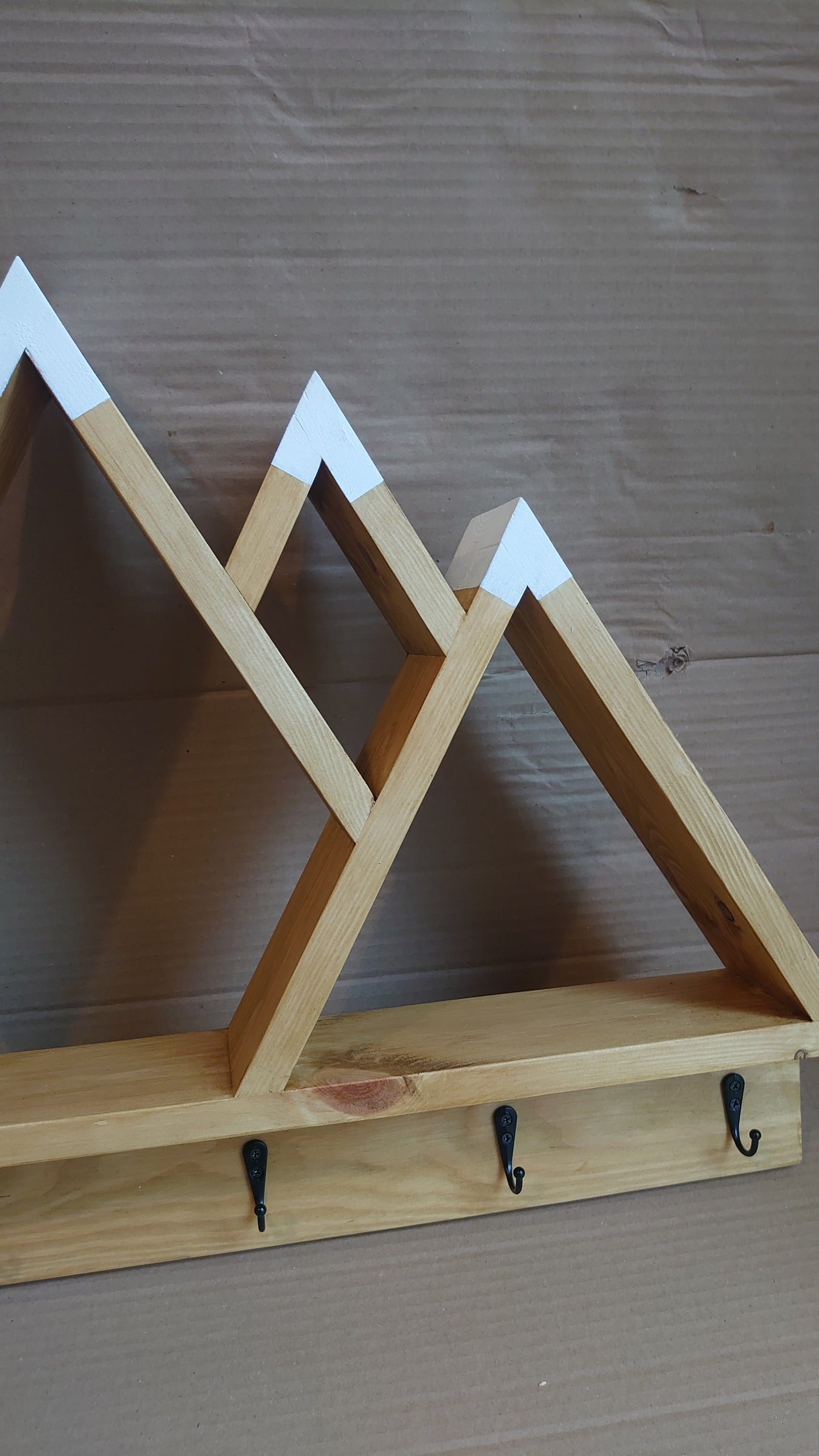 5 Peak Mountain Shelf with Hooks - Rustic Decor - Adventure Decor