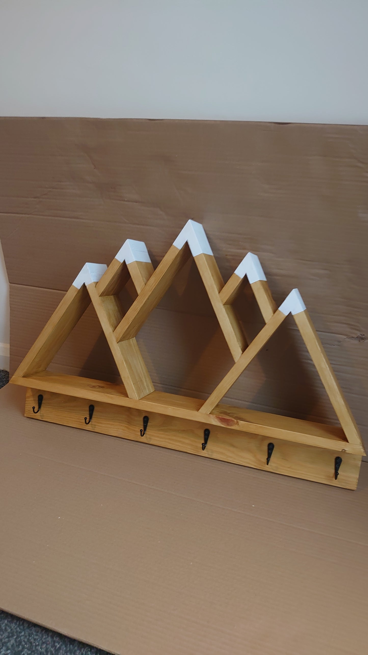 5 Peak Mountain Shelf with Hooks - Rustic Decor - Adventure Decor