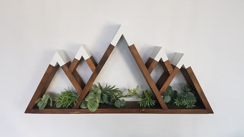 Five Peak Wood Mountain Shelf - Wood Mountain Shelf - Wall Hangings - Floating Shelf - Nursery Room Decor - Wood Mountain Wall Art