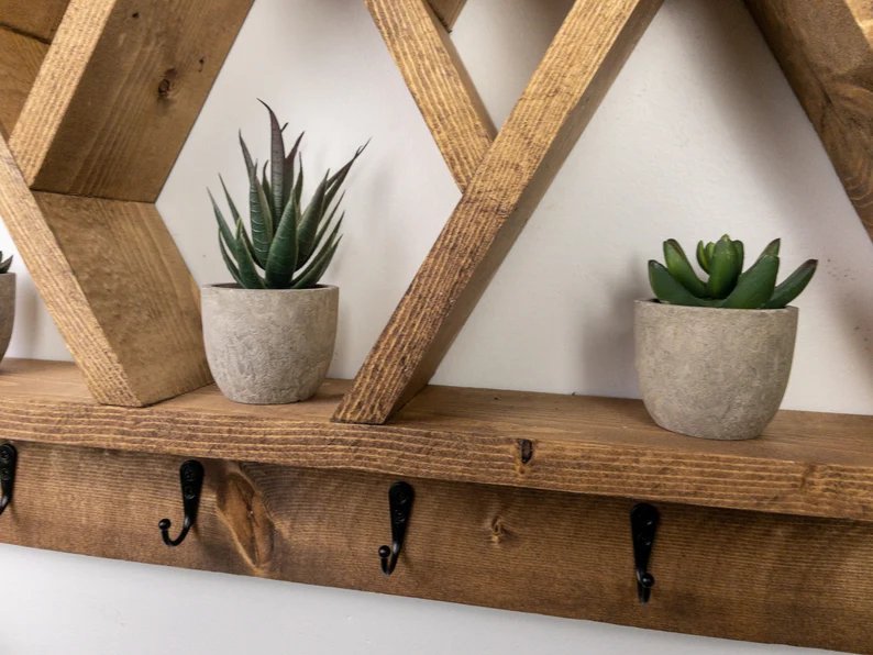 5 Peak Mountain Shelf with Hooks - Rustic Decor - Adventure Decor