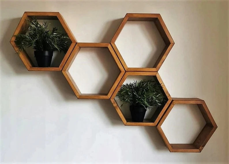 Set of 5 Hexagon Shelves | Floating Honeycomb Shelf | Geometric Shelves | Hexagonal Shelf