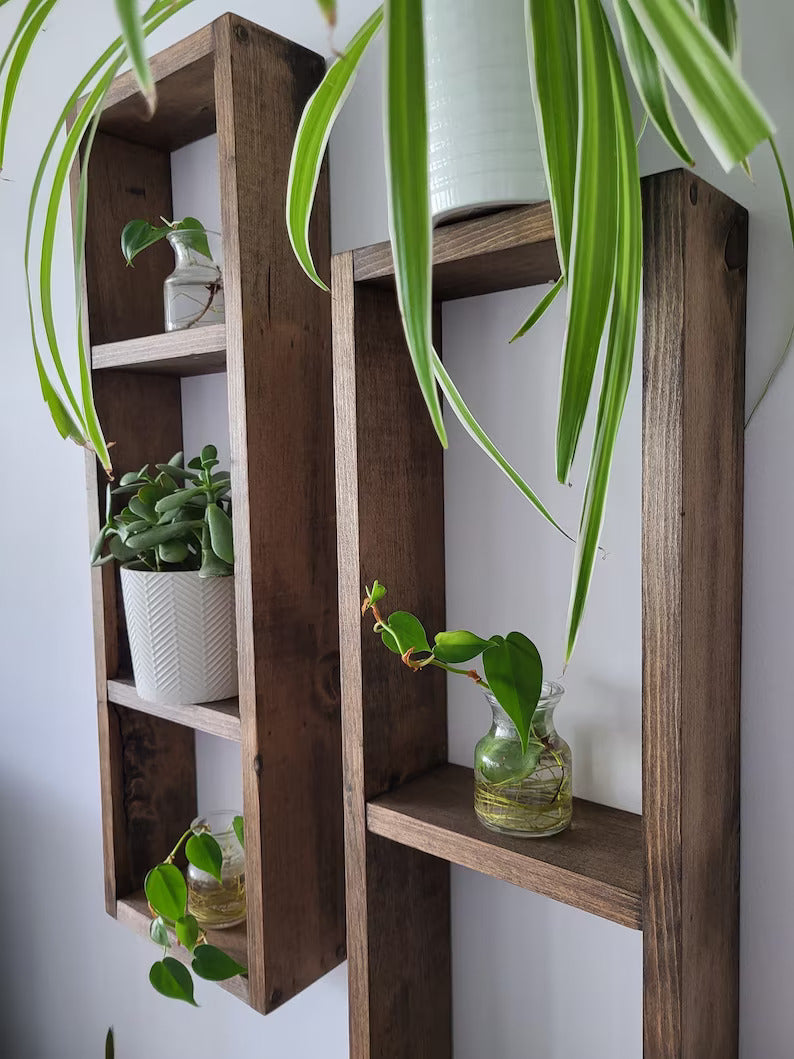 2 Set Long Wood Box Wall Décor - Wood Shelves - Rustic Décor - Plant Décor - Floating Box Shelves