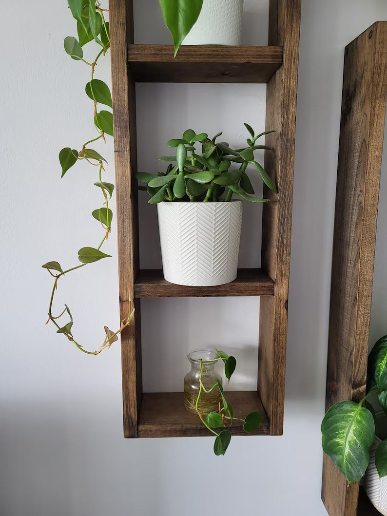 2 Set Long Wood Box Wall Décor - Wood Shelves - Rustic Décor - Plant Décor - Floating Box Shelves