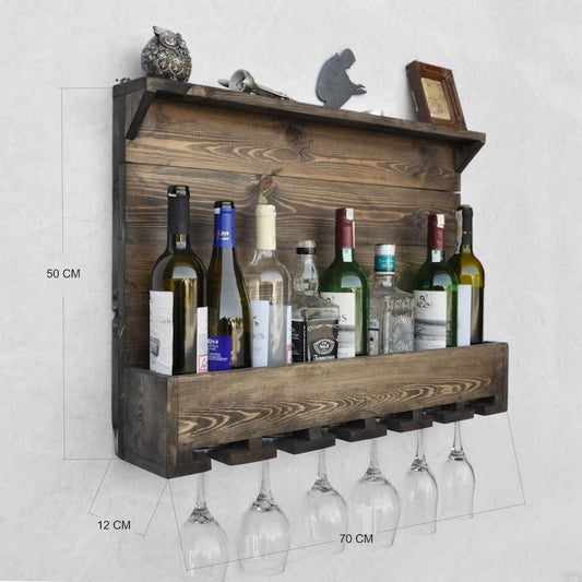 Wooden Wine Bottle Holder and Glass Wall Mounted Rack