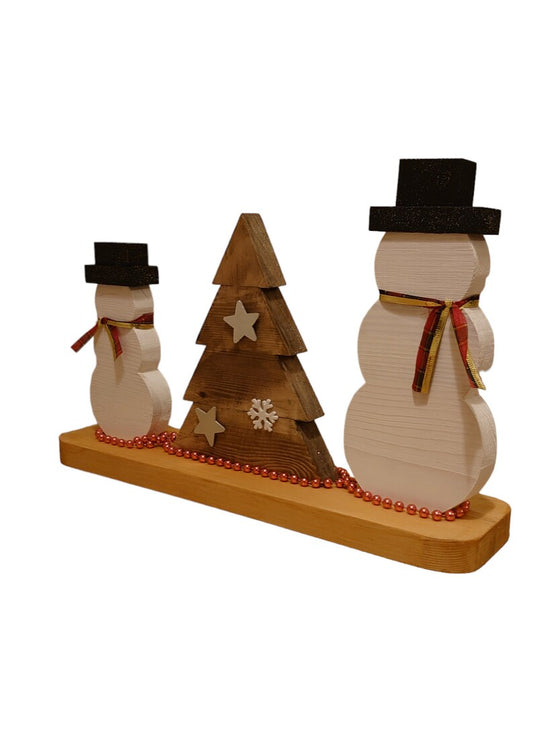 Christmas Snowmen and Tree centrepiece, Wooden tray decoration, Christmas table decoration, Christmas centrepiece