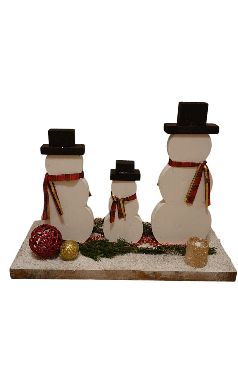 Wooden Snowmen Table Decoration Christmas, Wooden tray decoration, Christmas table centrepiece