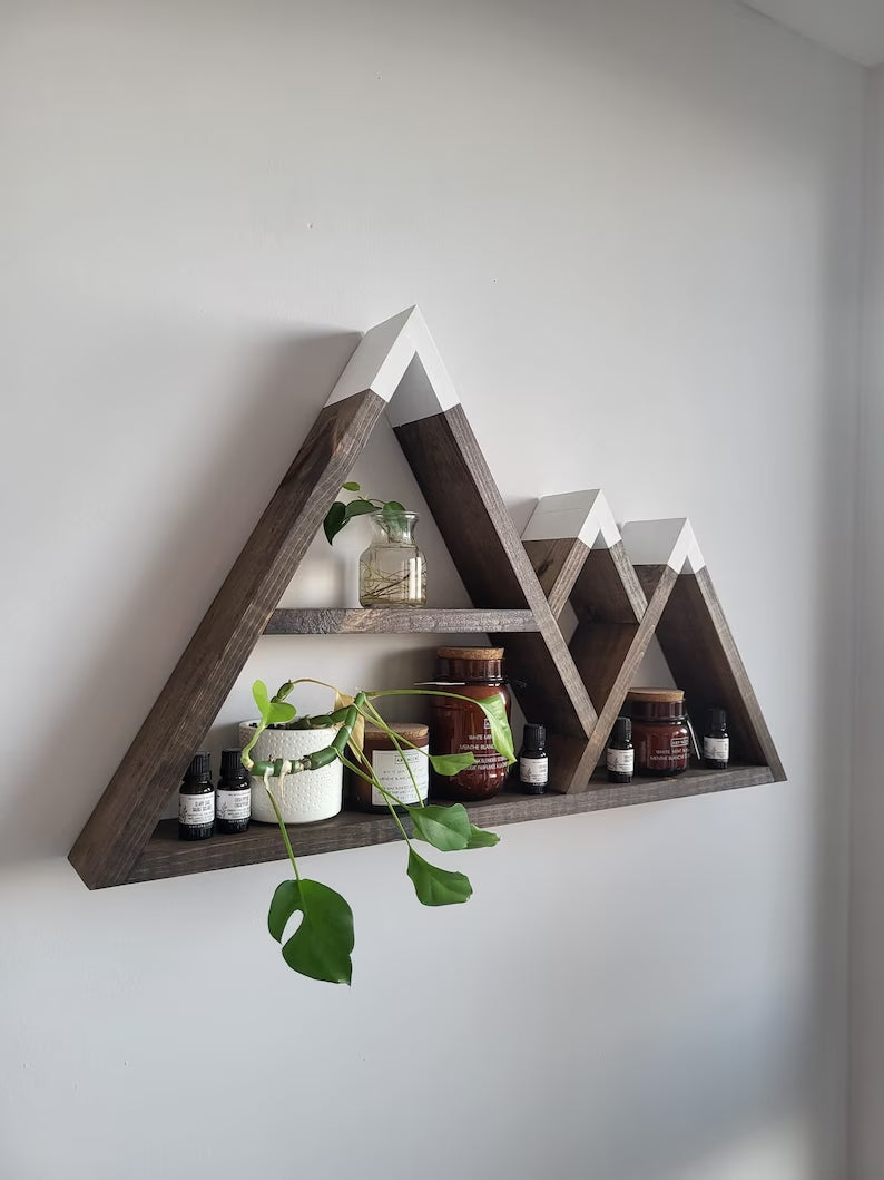 Wood Mountain Shelf with Horizontal Shelf - Wall Decor - Rustic Decor - Wall Hangings - Floating Shelf - Mountain Decor