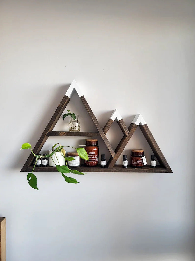 Wood Mountain Shelf with Horizontal Shelf - Wall Decor - Rustic Decor - Wall Hangings - Floating Shelf - Mountain Decor