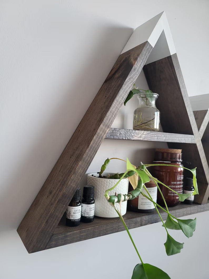 Wood Mountain Shelf with Horizontal Shelf - Wall Decor - Rustic Decor - Wall Hangings - Floating Shelf - Mountain Decor