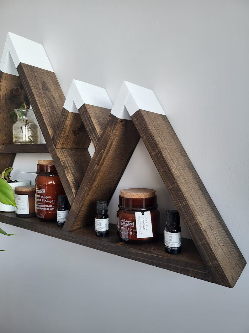 Wood Mountain Shelf with Horizontal Shelf - Wall Decor - Rustic Decor - Wall Hangings - Floating Shelf - Mountain Decor