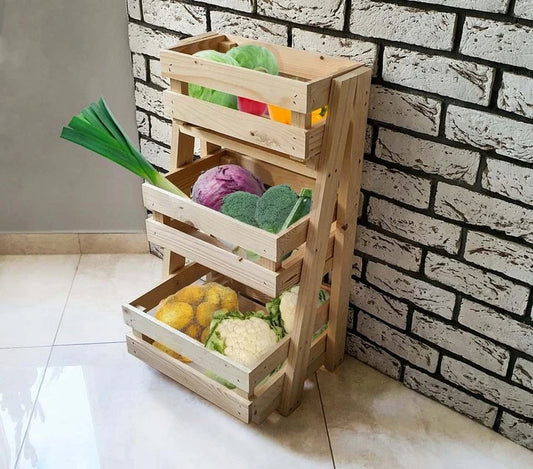 3 Tier Freestanding Kitchen storage organizer, Removable wooden boxes , Floor standing, Toy storage, Utility room storage shelf organizer,