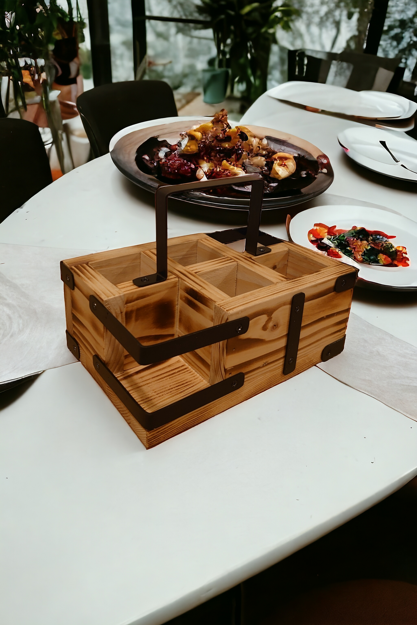 Rustic Cutlery Tray 4 Compartments Wooden Cutlery Holder/Box