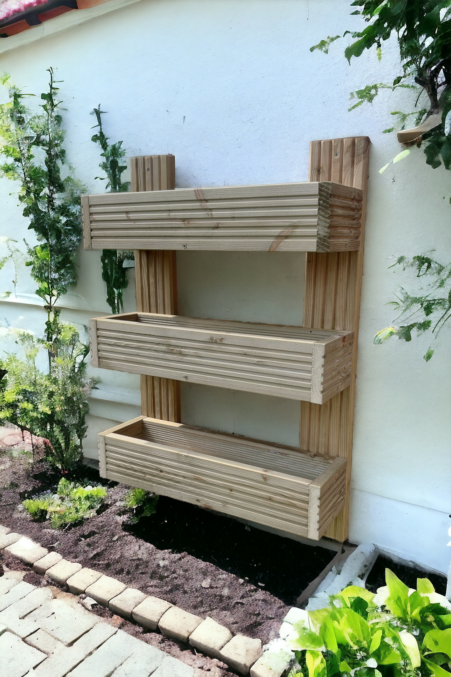 45cm wide Vertical tiered wooden garden planter, Outdoor Herb Flower Planter,