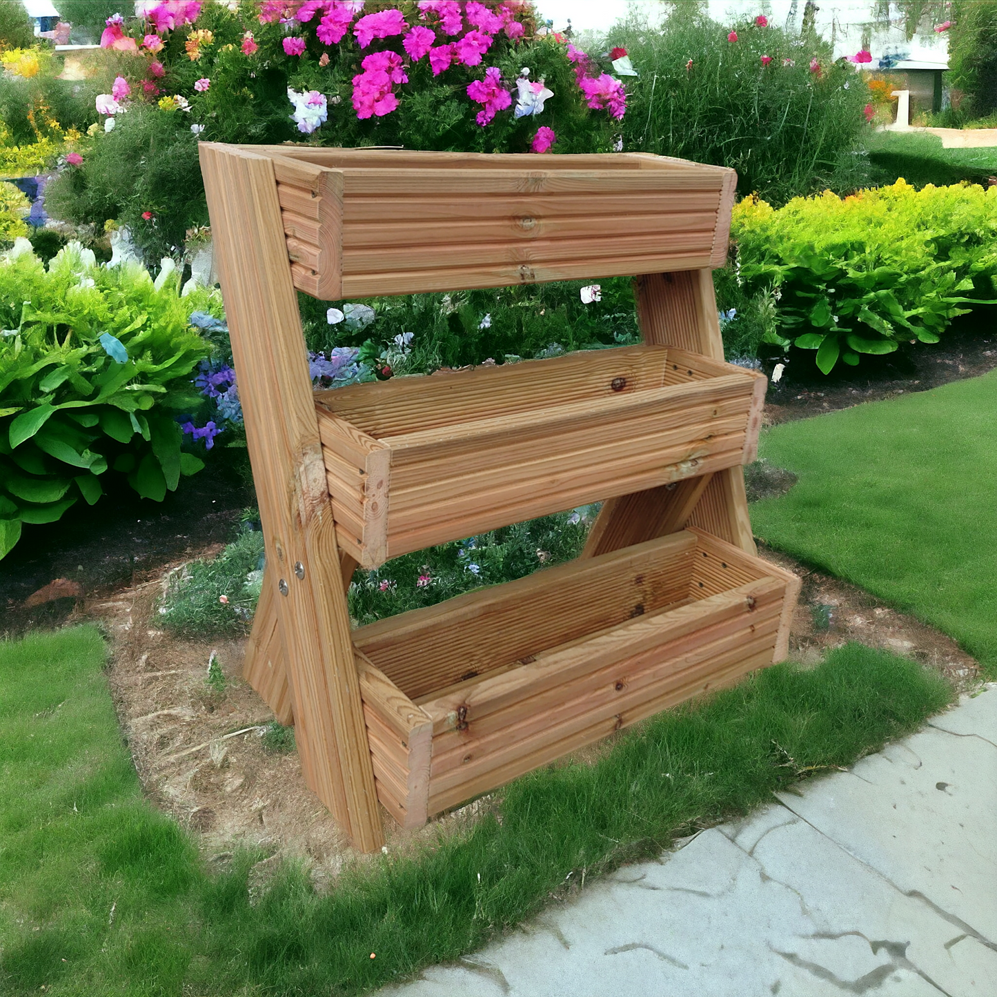 Tiered free standing wooden garden planter