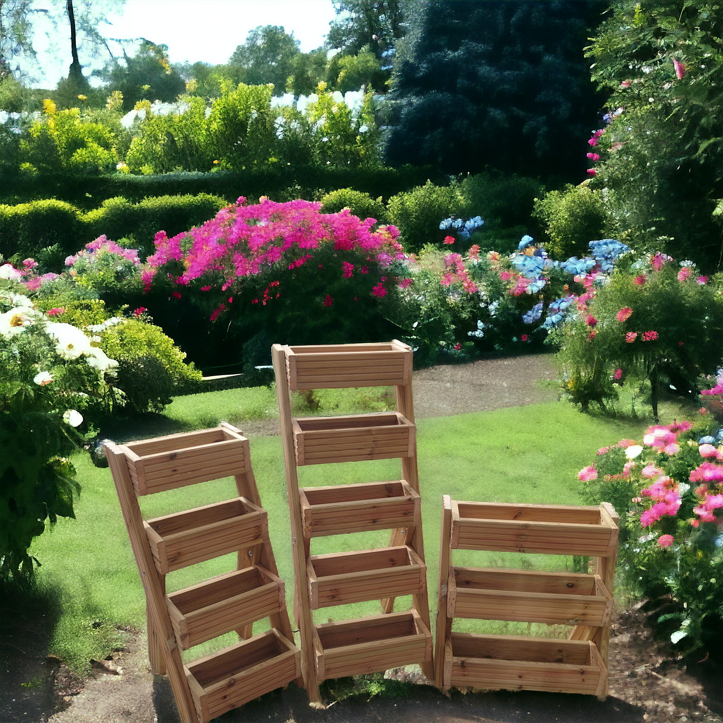 Tiered free standing wooden garden planter