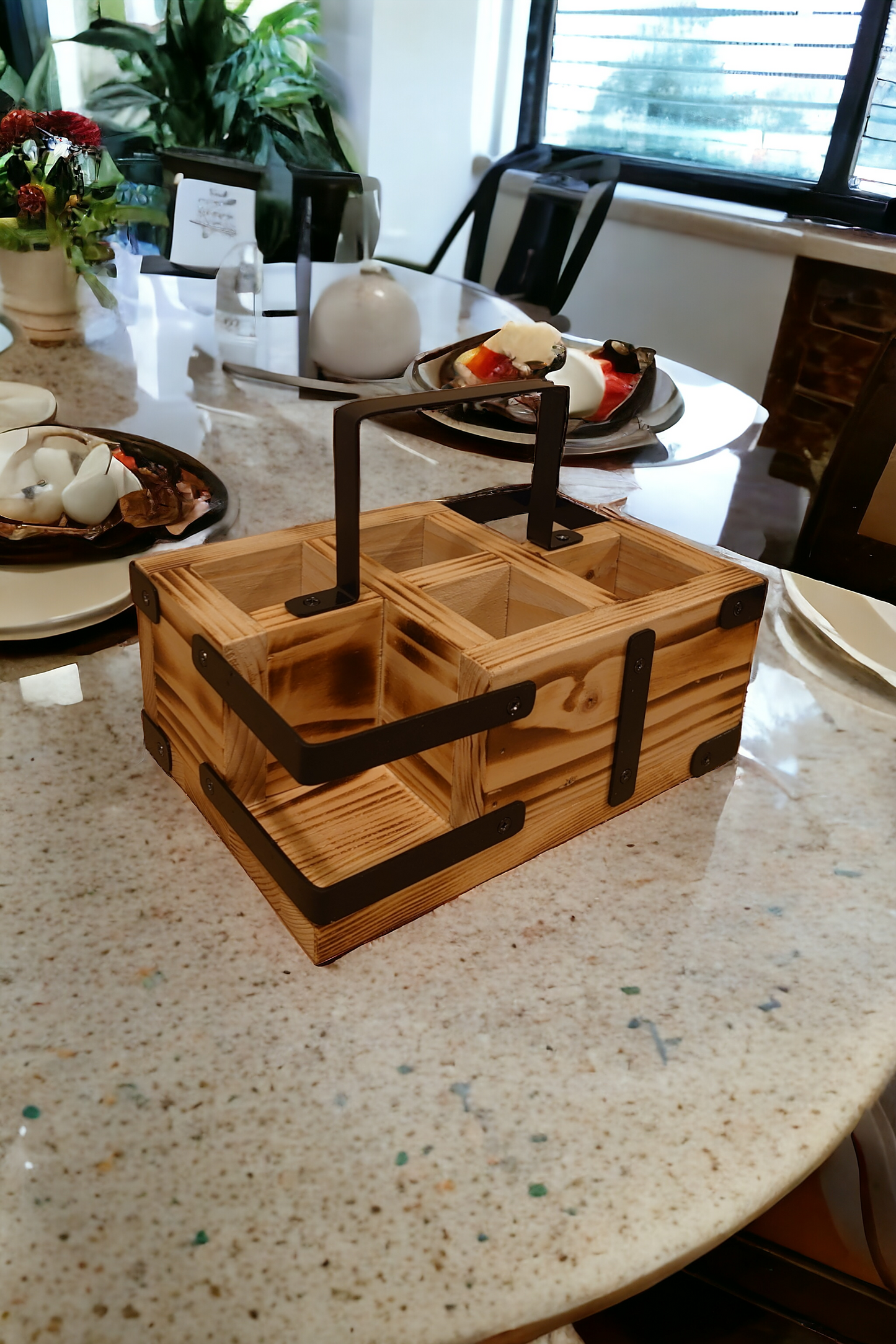 Rustic Cutlery Tray 4 Compartments Wooden Cutlery Holder/Box