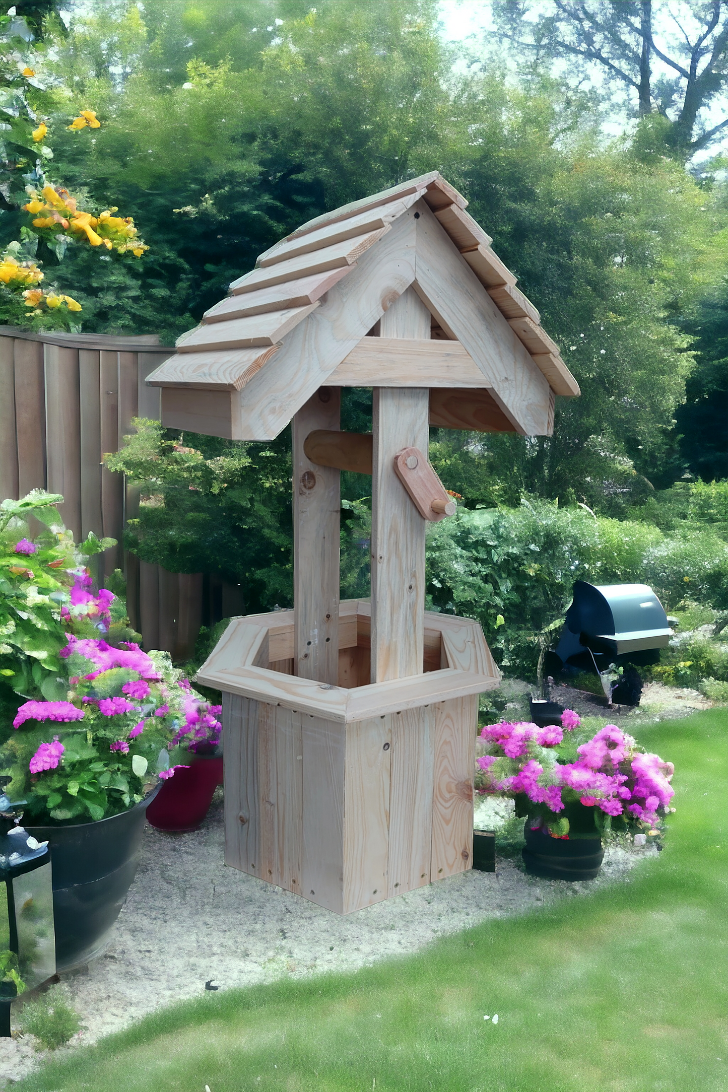 Handcrafted Wishing Well 110cm tall , Garden decoration Ornaments