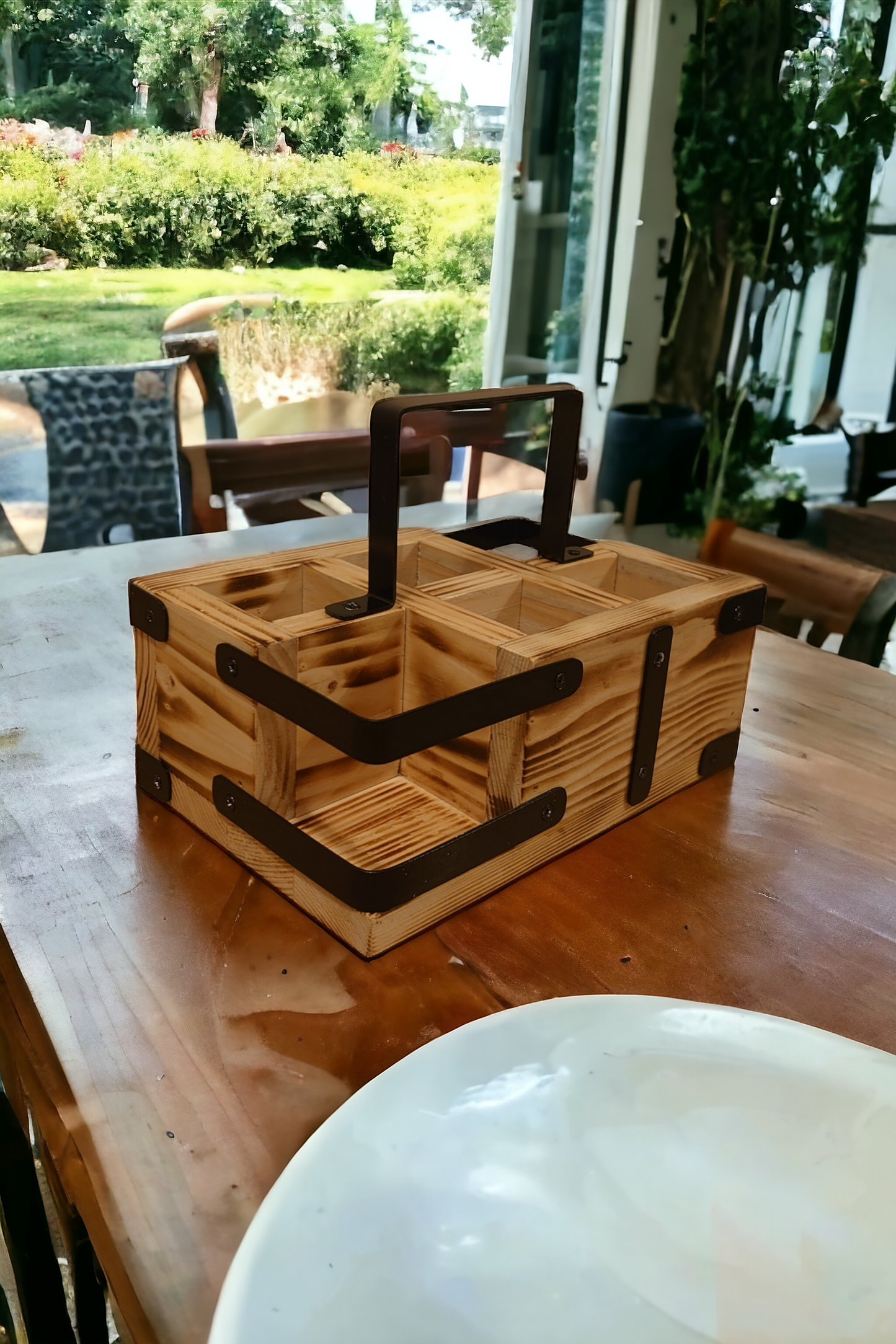 Rustic Cutlery Tray 4 Compartments Wooden Cutlery Holder/Box