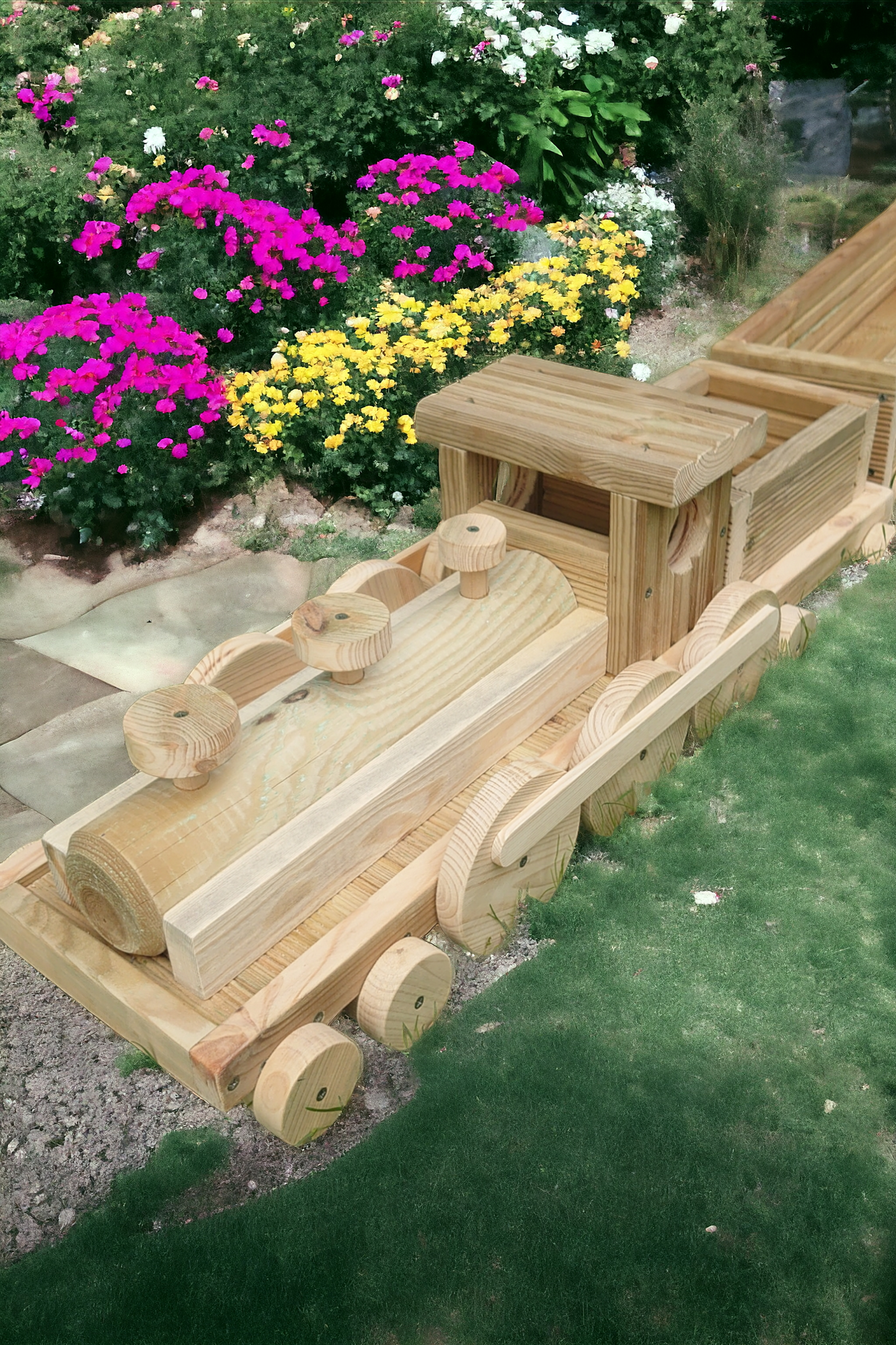 Wooden Train planter 240cm with 3 wagons