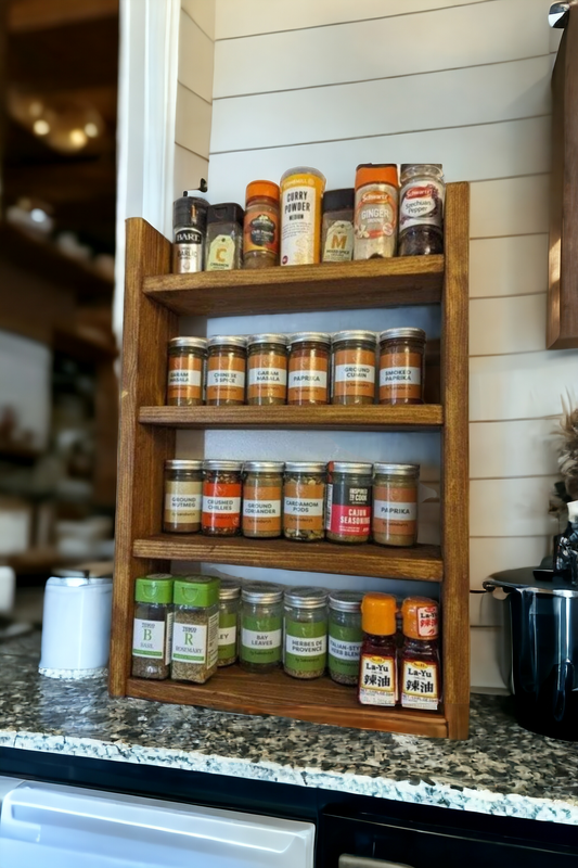 Rustic Wooden Spice Rack, Storage Shelf, Kitchen Storage, Herb Jars, Wall hanging Organiser,