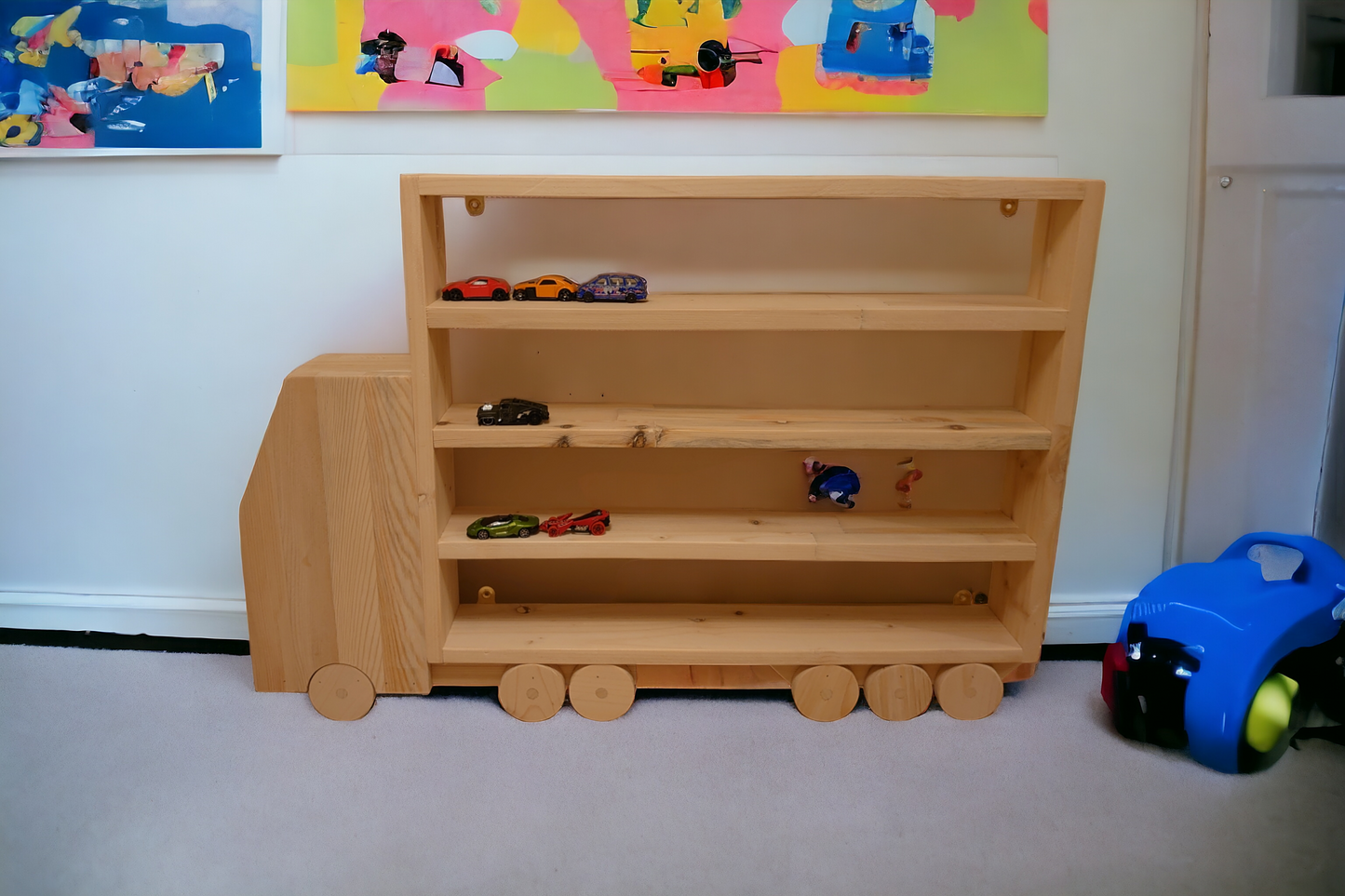 Storage Shelf Garage Lorry for Toys, Cars, Trains, Minifigures Lego Marvel, Wooden Display Wall Shelf, Wall Shelving Unit