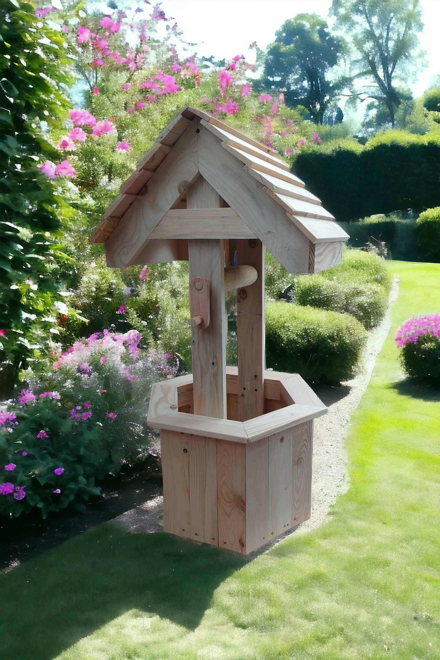 Handcrafted Wishing Well 110cm tall , Garden decoration Ornaments