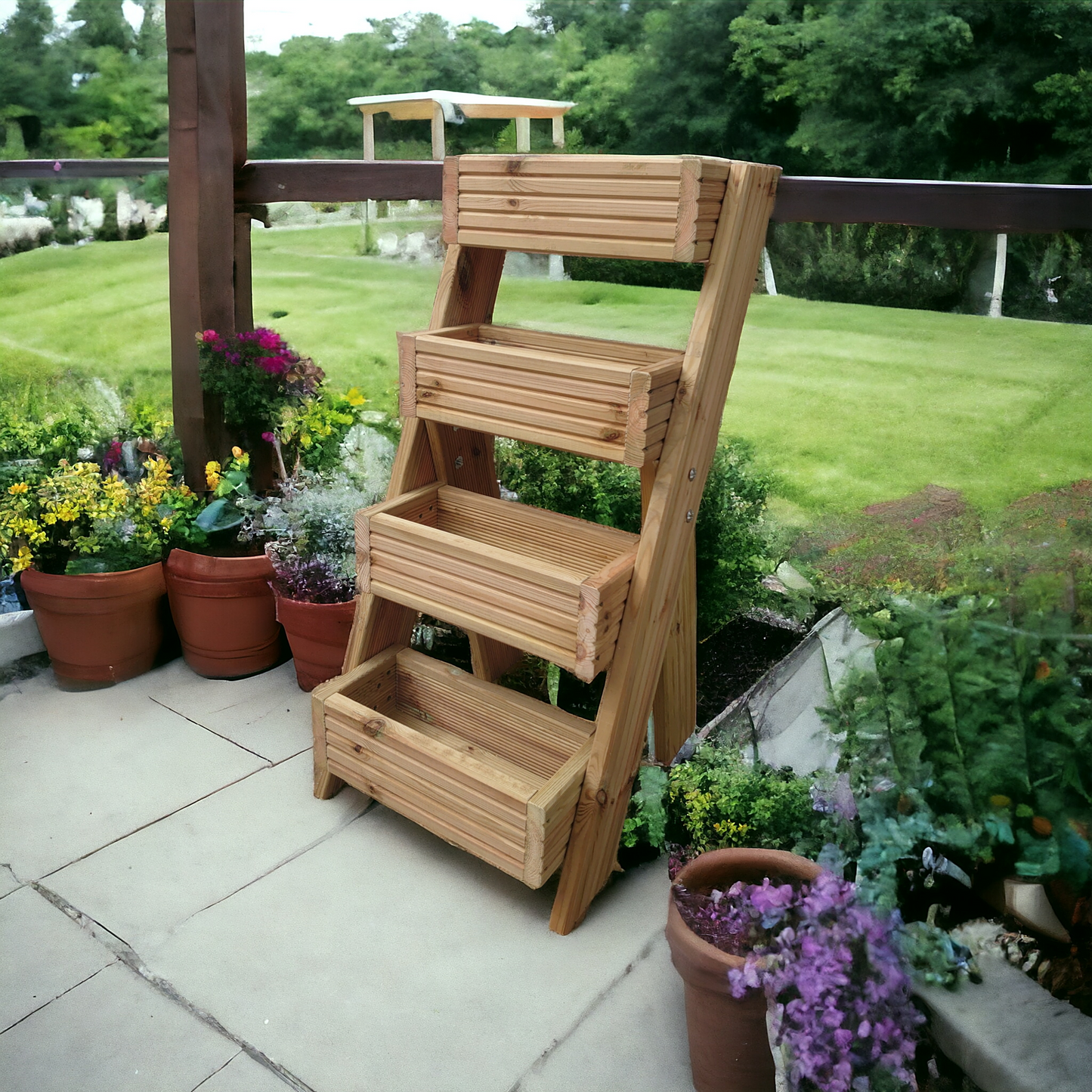 Tiered free standing wooden garden planter