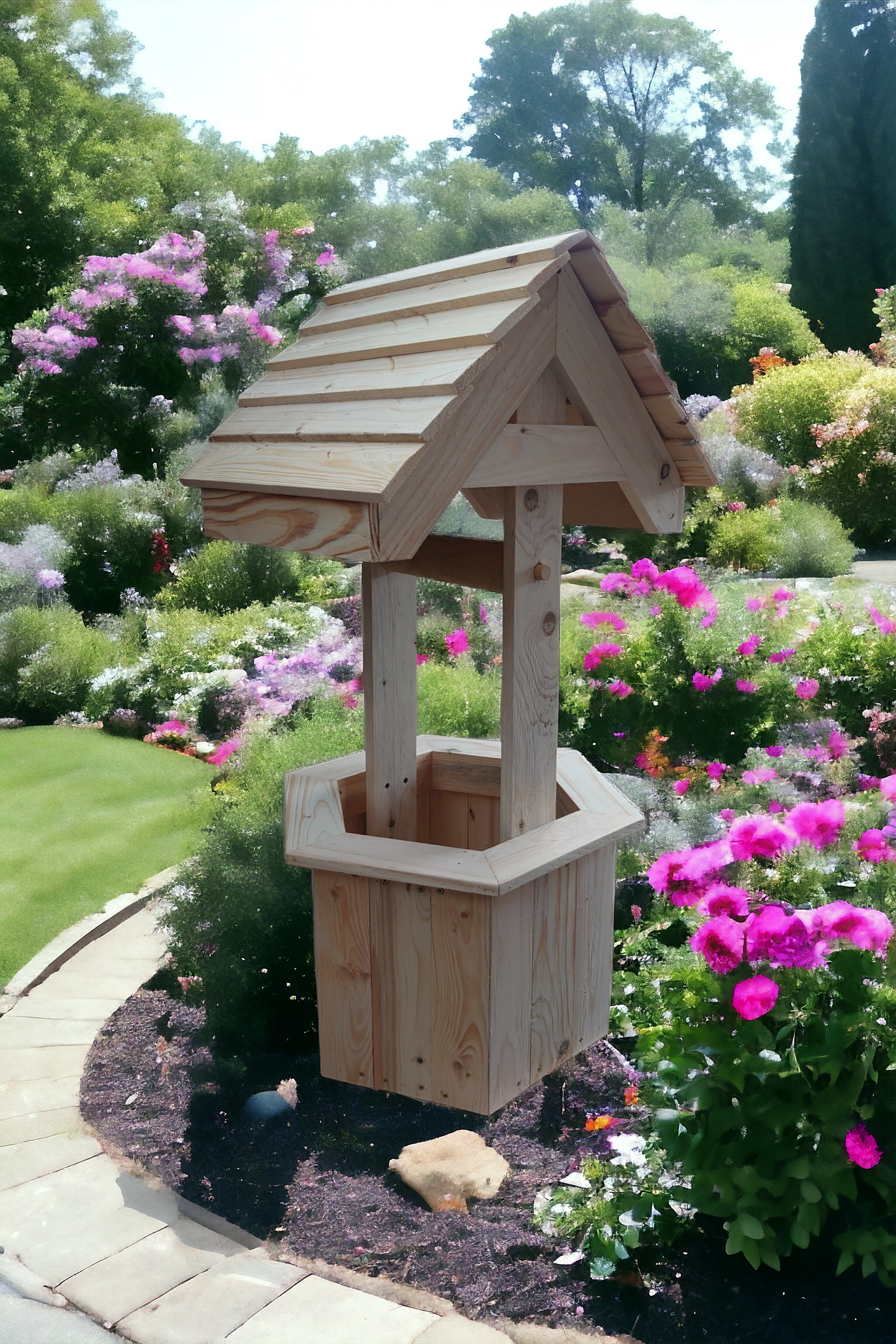 Handcrafted Wishing Well 110cm tall , Garden decoration Ornaments