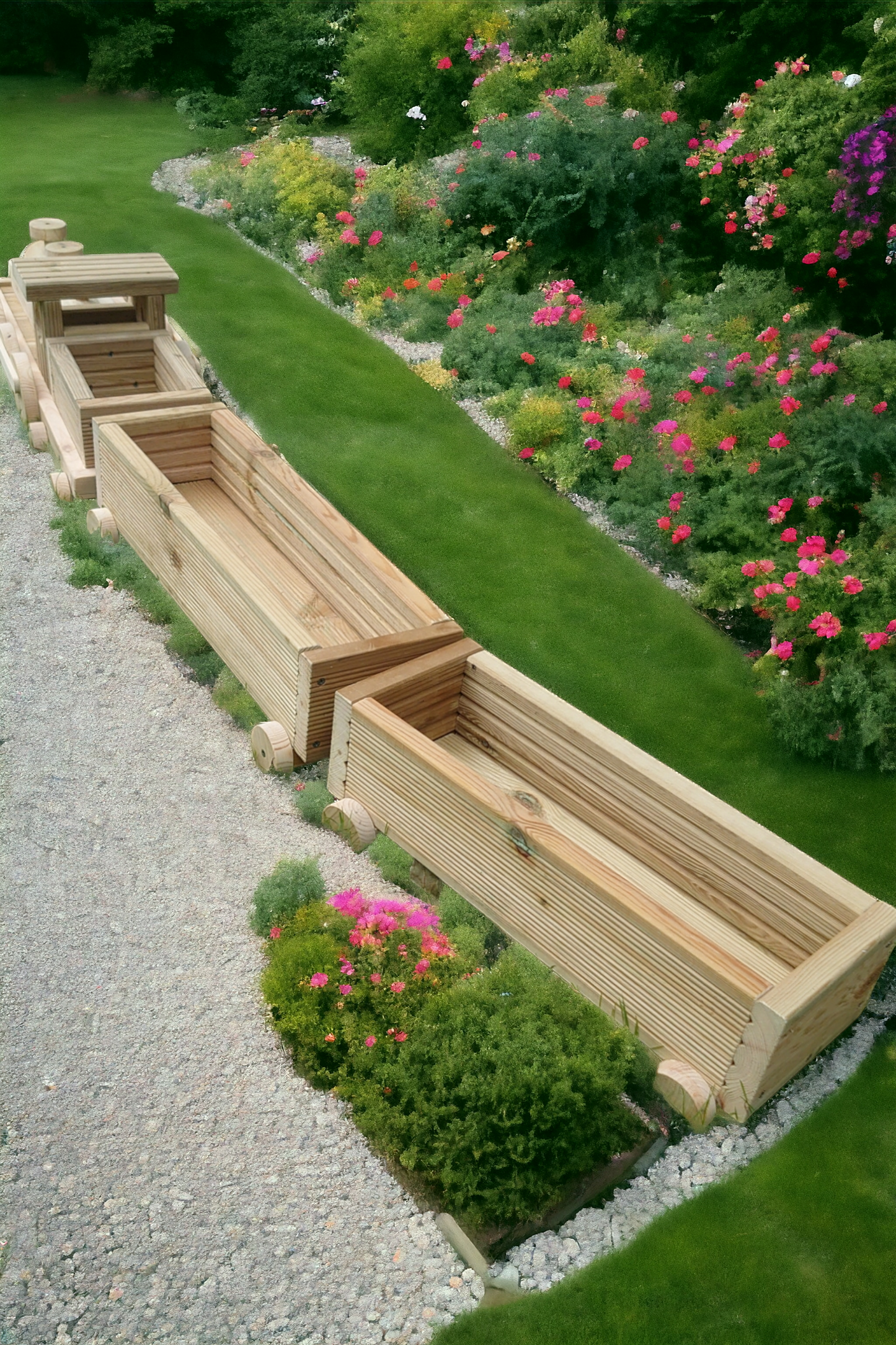 Wooden Train planter 240cm with 3 wagons