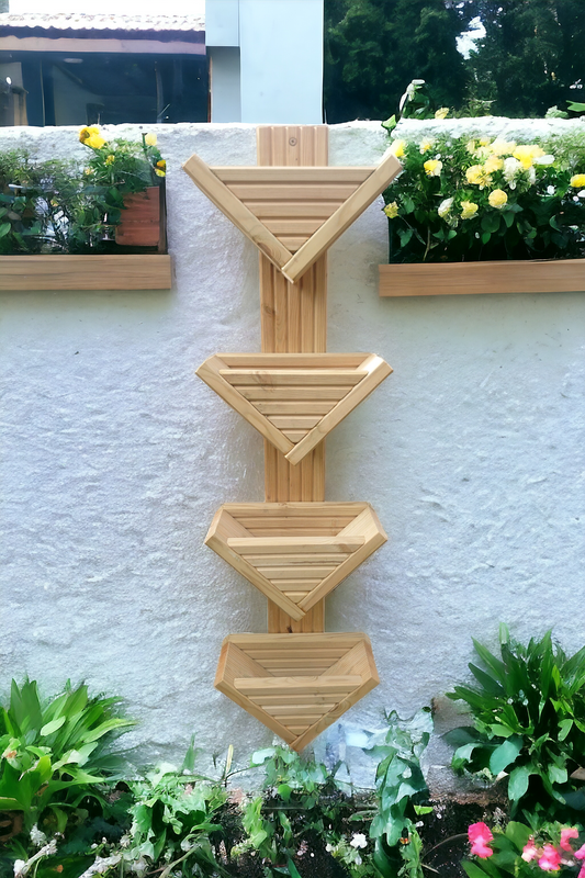 Wooden Triangle - Wall Hanging Herb V Planters Pots Fence Post - Vertical Gardening