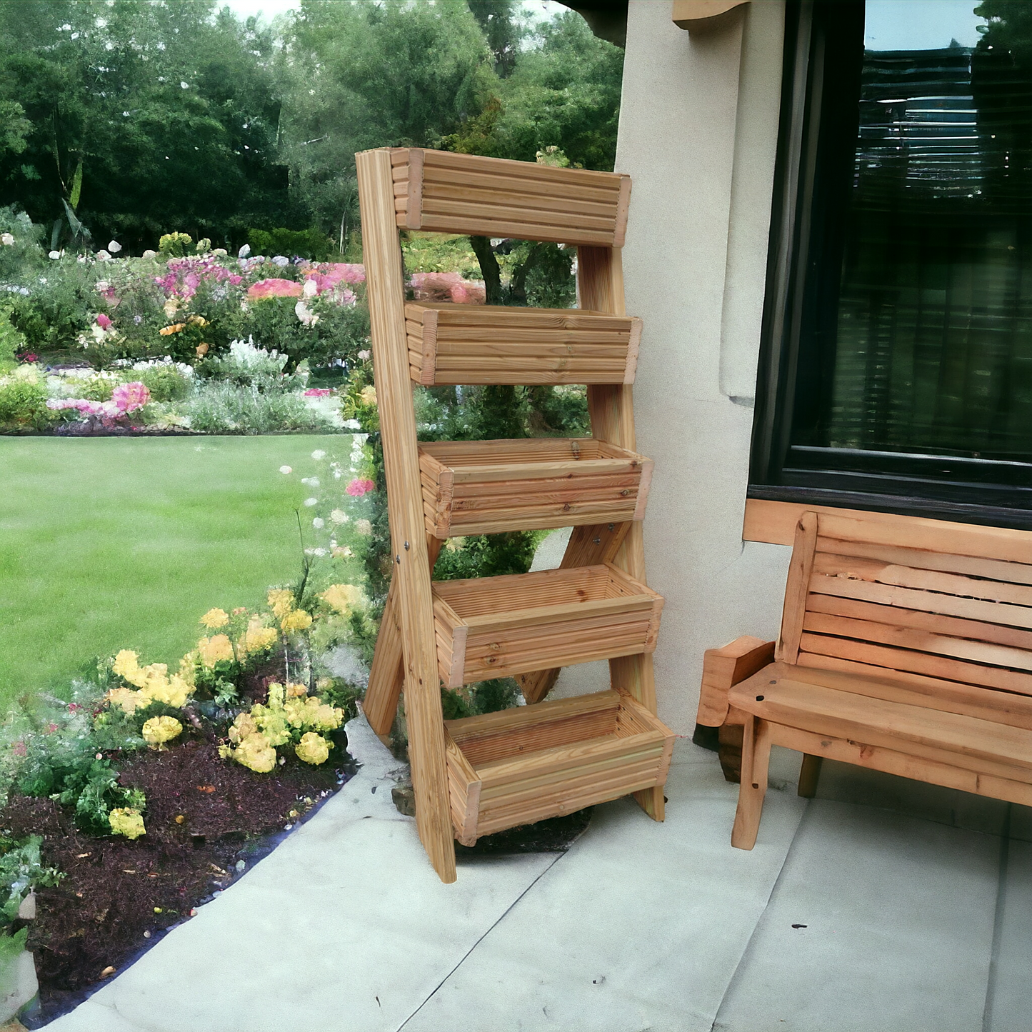 Tiered free standing wooden garden planter