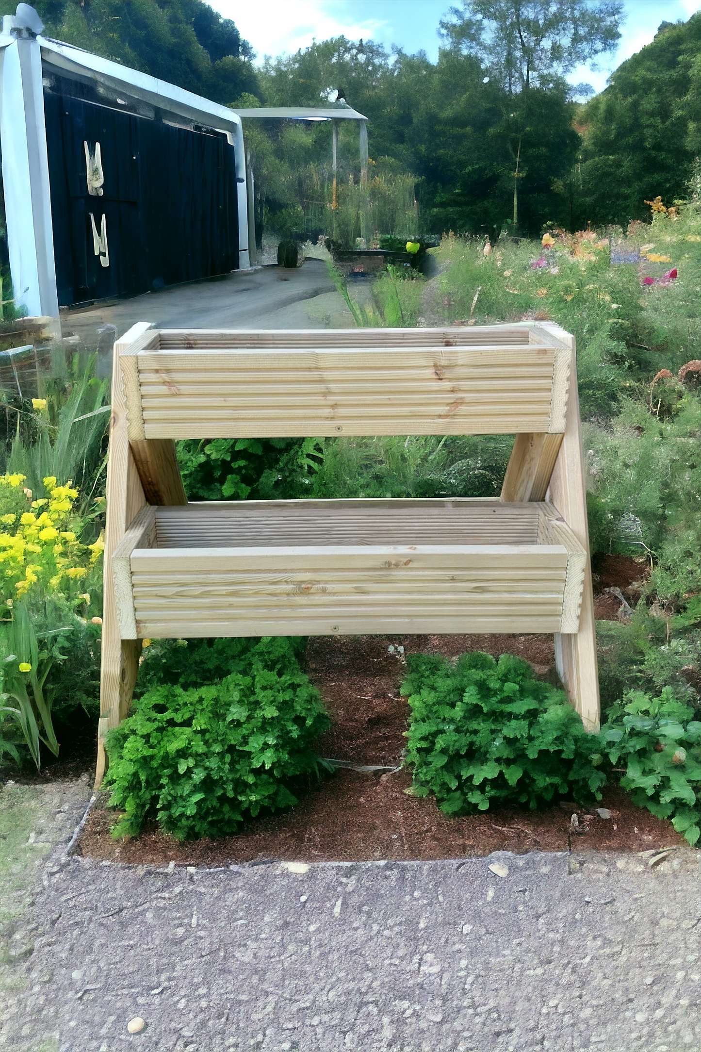 Tiered free standing wooden garden planter