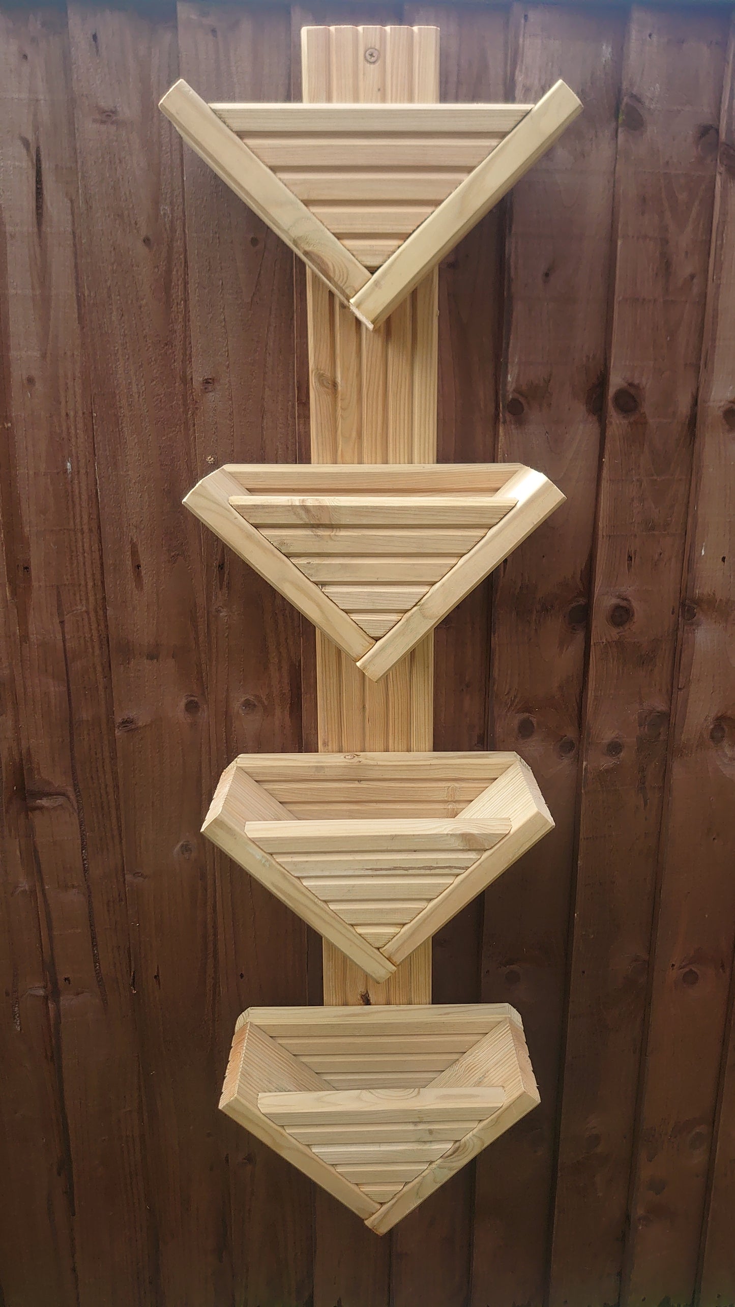 Wooden Triangle - Wall Hanging Herb V Planters Pots Fence Post - Vertical Gardening