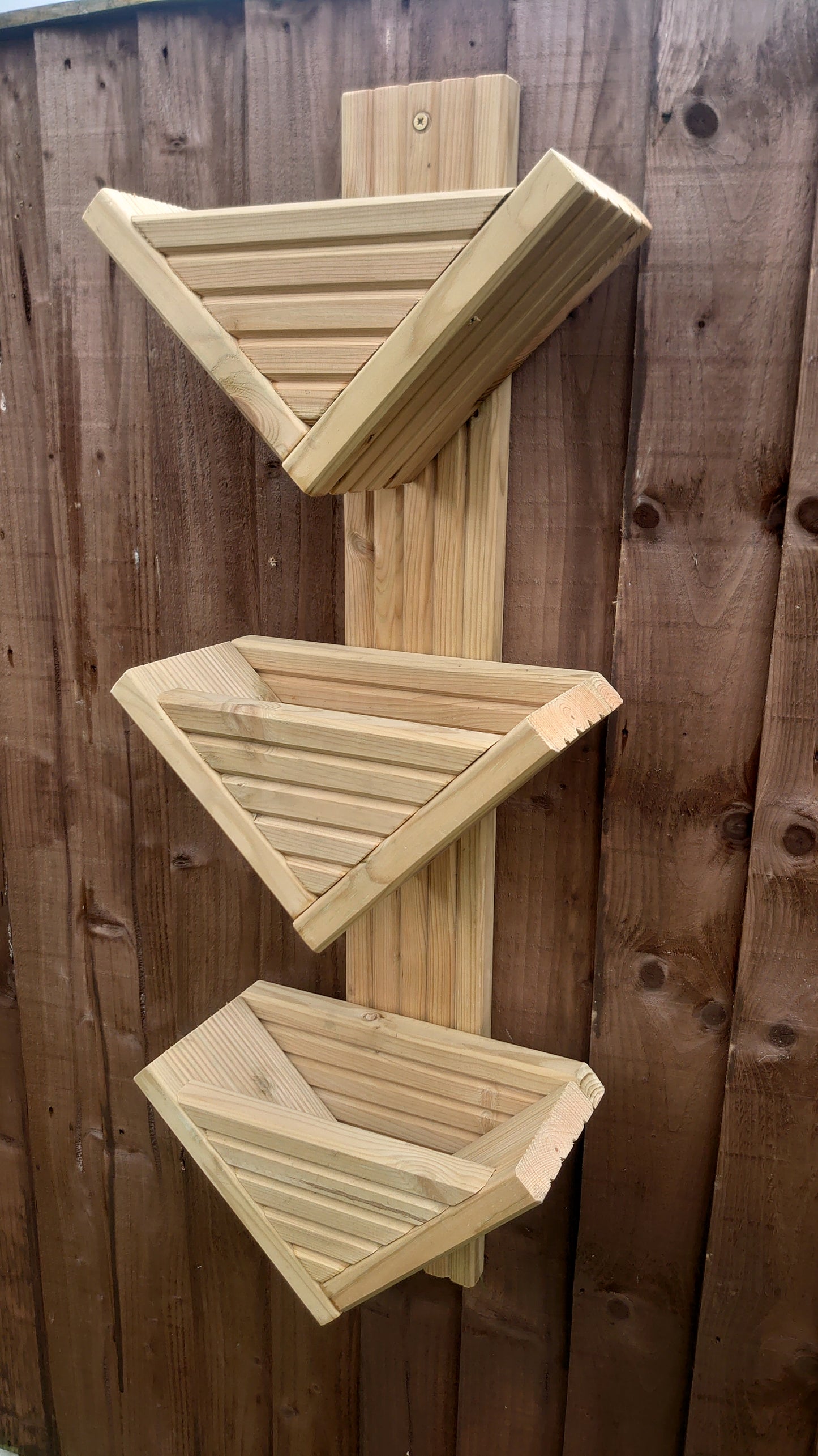 Wooden Triangle - Wall Hanging Herb V Planters Pots Fence Post - Vertical Gardening