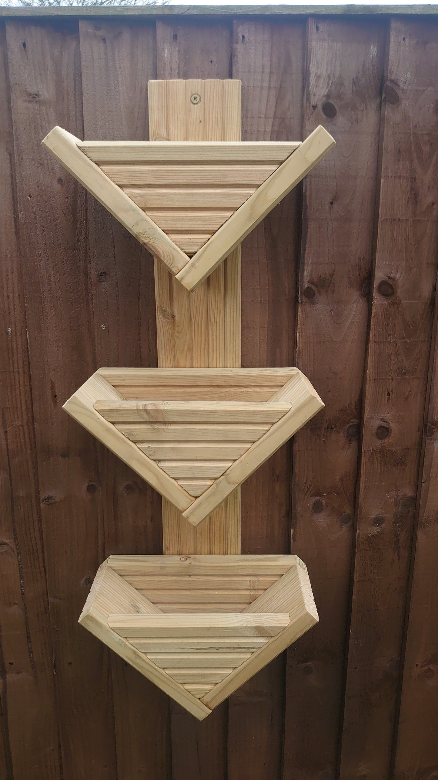 Wooden Triangle - Wall Hanging Herb V Planters Pots Fence Post - Vertical Gardening