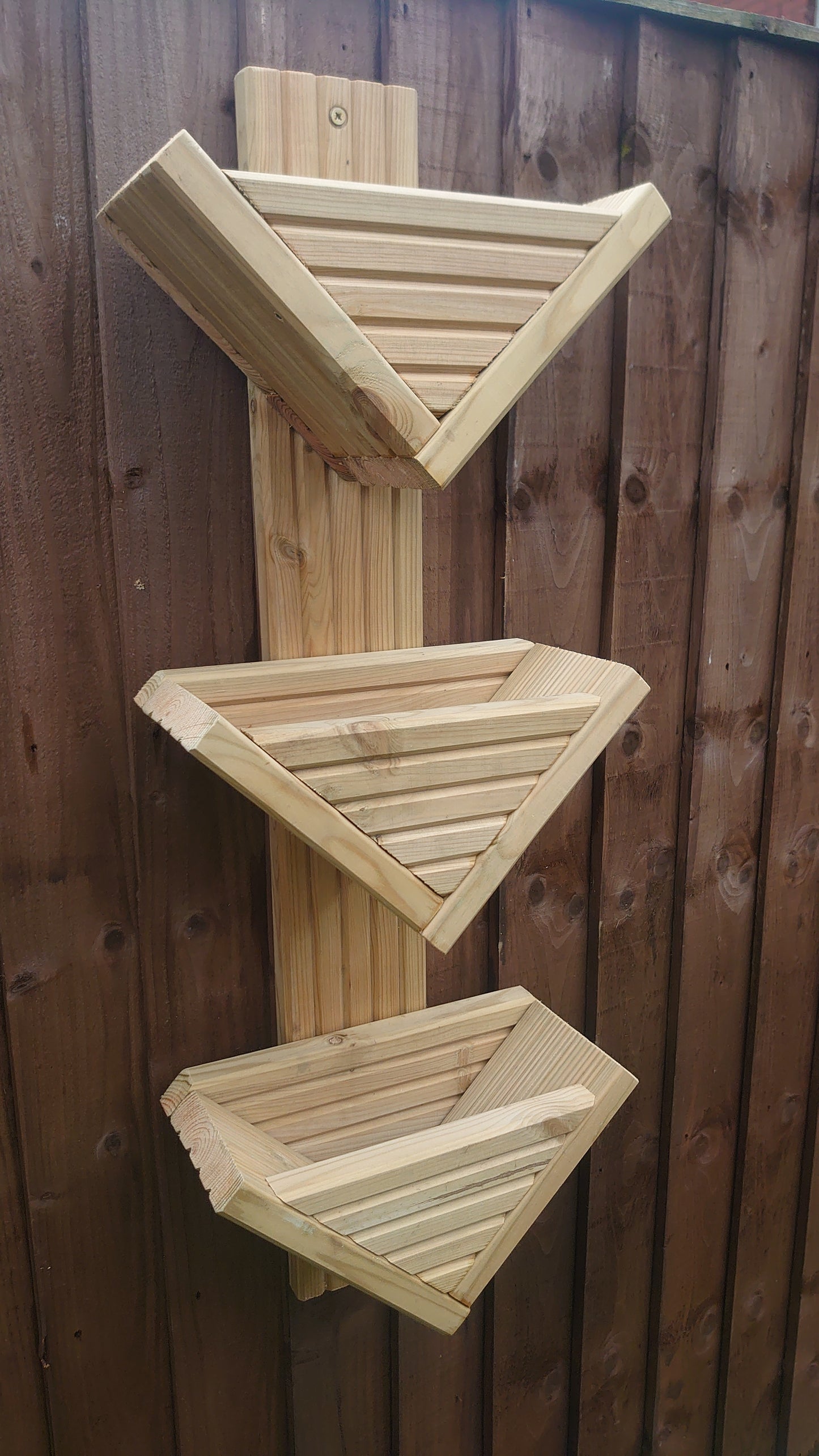 Wooden Triangle - Wall Hanging Herb V Planters Pots Fence Post - Vertical Gardening